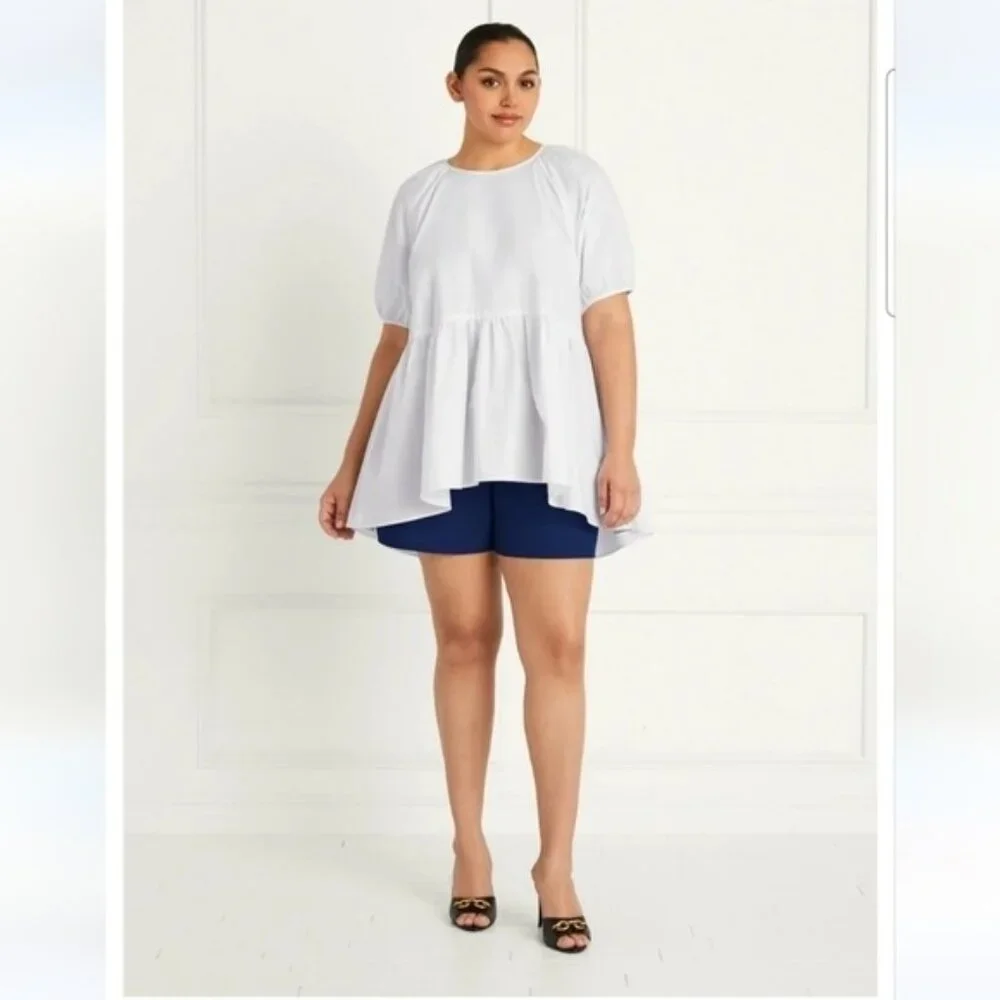 Hill House NWT Sz S Francesca Tunic Top White Cotton Puff Sleeve Modest High-Low